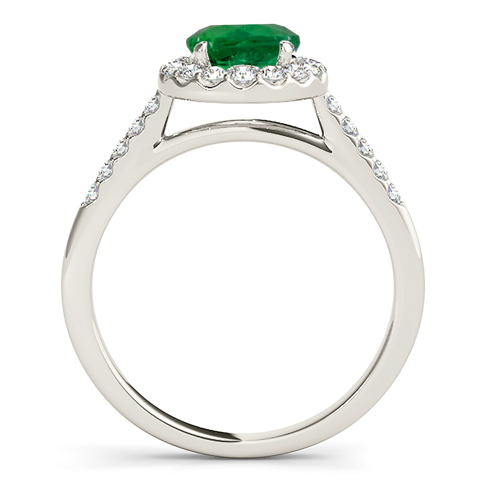 1.14 ct. Genuine Emerald Ring With 0.40 ctw. Diamond Halo And Thin Diamond Band, Open Gallery-VIRABYANI